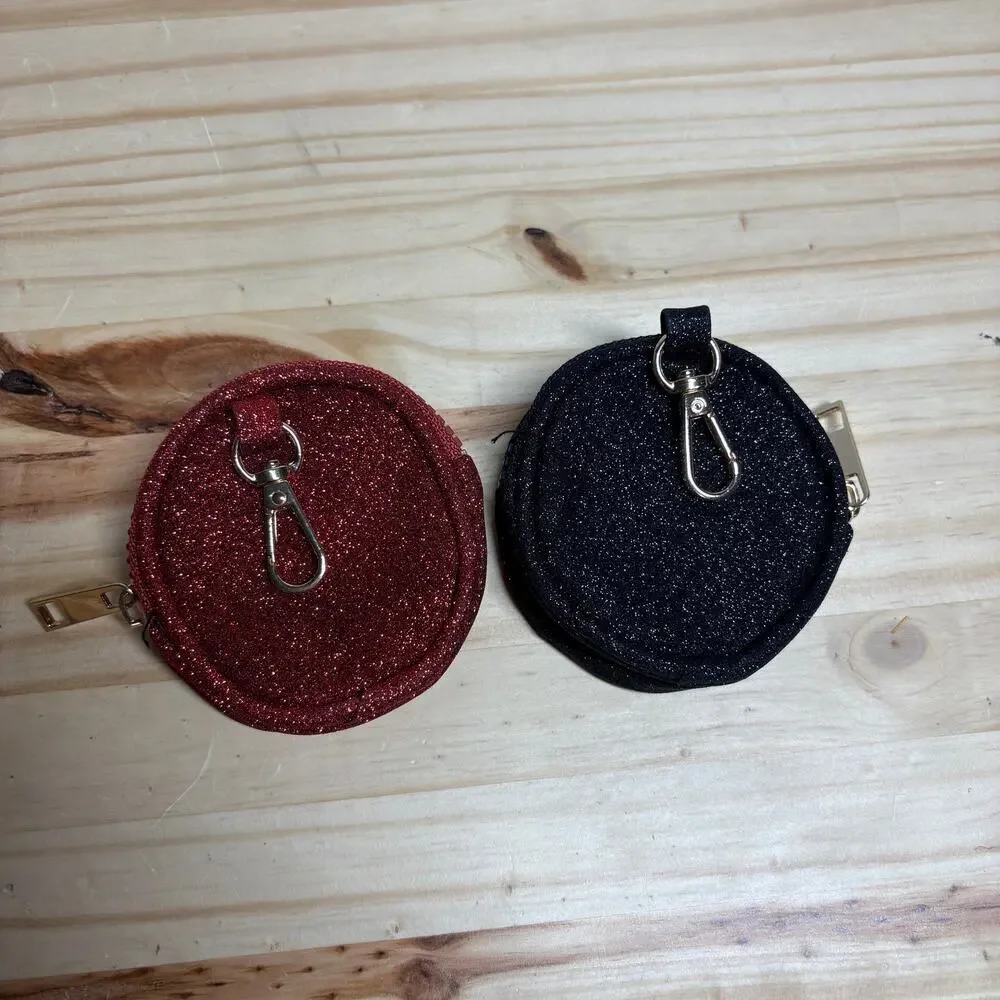 Disney Mickey Mouse Coin Purse Black Red Glitter Shimmer Zip Around -- Lot of 2